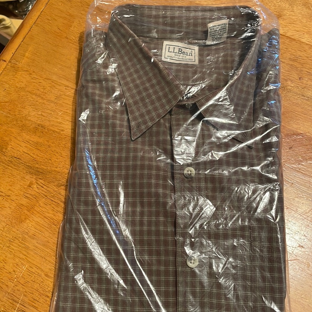 LL Bean Mens XL-Reg Brown plaid Button down pocket Dress Shirt